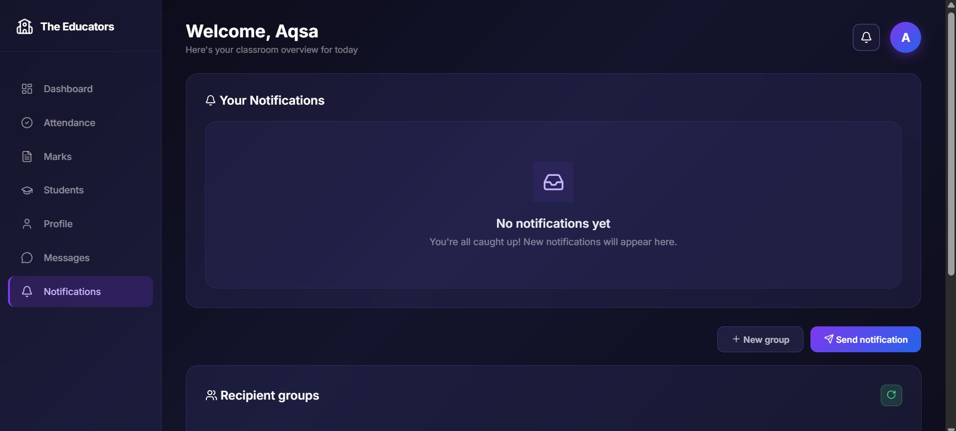 Parent notification inbox sorted by category